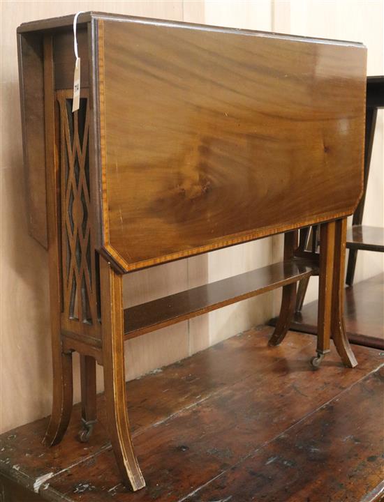 An Edwardian inlaid mahogany Sutherland table and a similar two-tier table